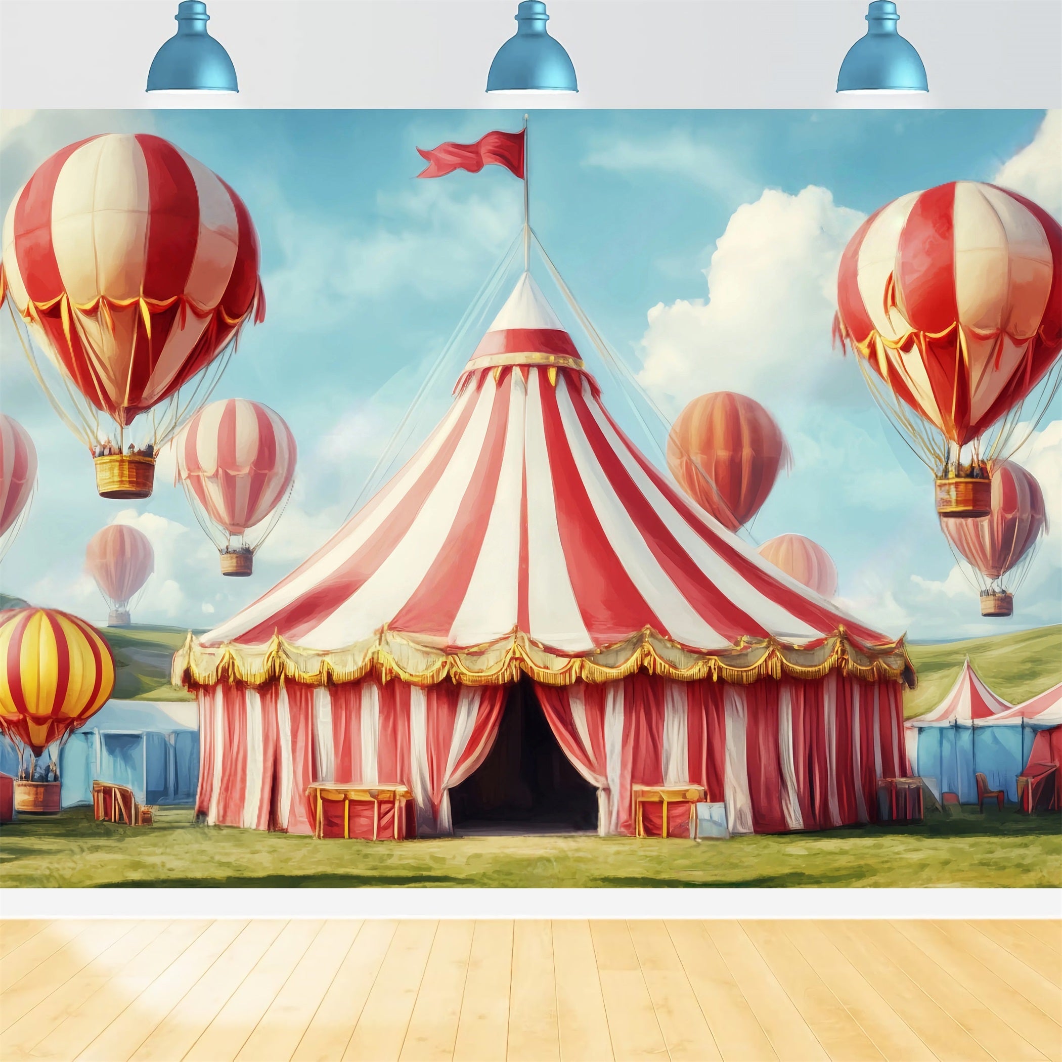 Karnevalszelt-Fotohintergrund Heißluftballons Karneval Pastellfarbener Zirkus-Fotohintergrund TWW59-16