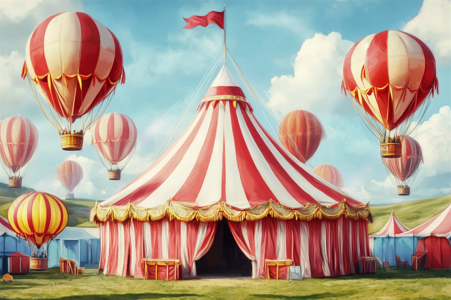 Karnevalszelt-Fotohintergrund Heißluftballons Karneval Pastellfarbener Zirkus-Fotohintergrund TWW59-16