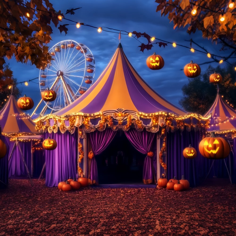 Halloween-Zirkus-Fotohintergrund Lila Kürbislaterne Zirkus-Fotohintergrund-Ideen TWW59-18