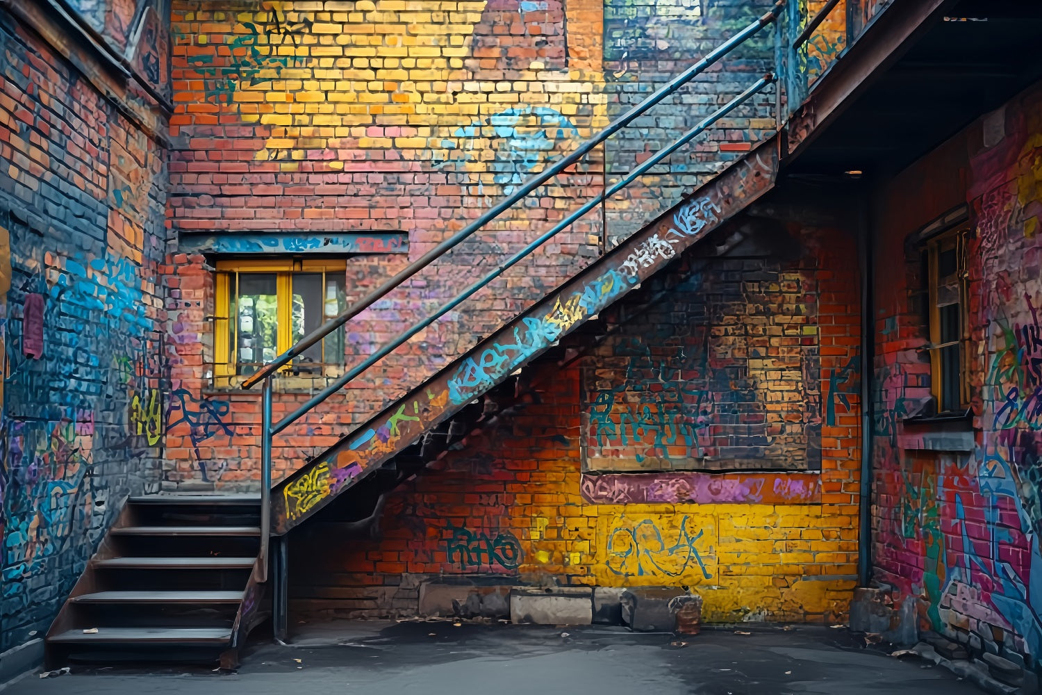 Ziegelsteinwand-Fotohintergrund Urbane Graffiti-Gasse Ziegelsteinwand Ziegelstein-Fotohintergrund TWW59-190