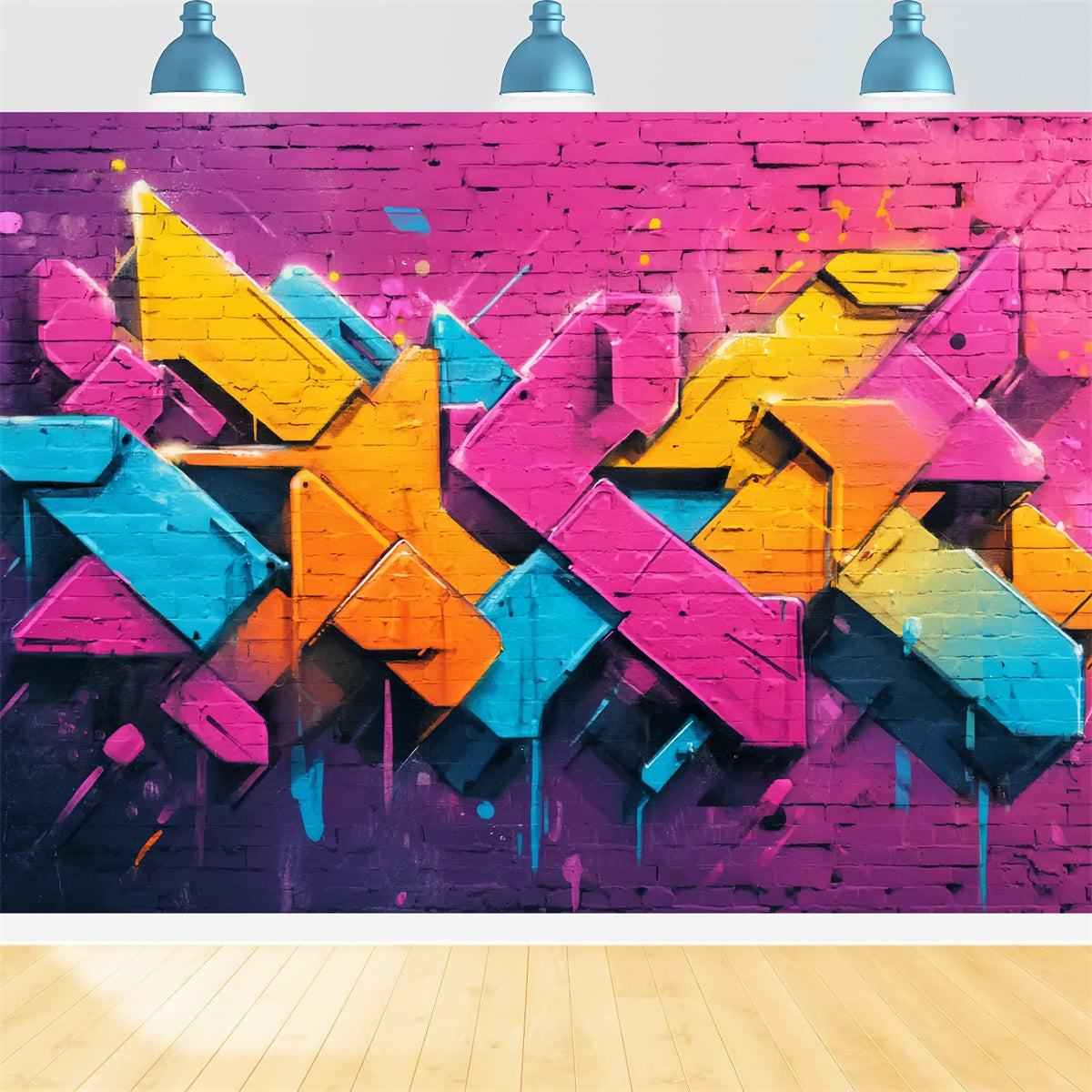 Ziegelsteinwand-Fotohintergrund Lebendige Neon-Graffiti-Kunst Ziegelstein-Fotohintergrund TWW59-199