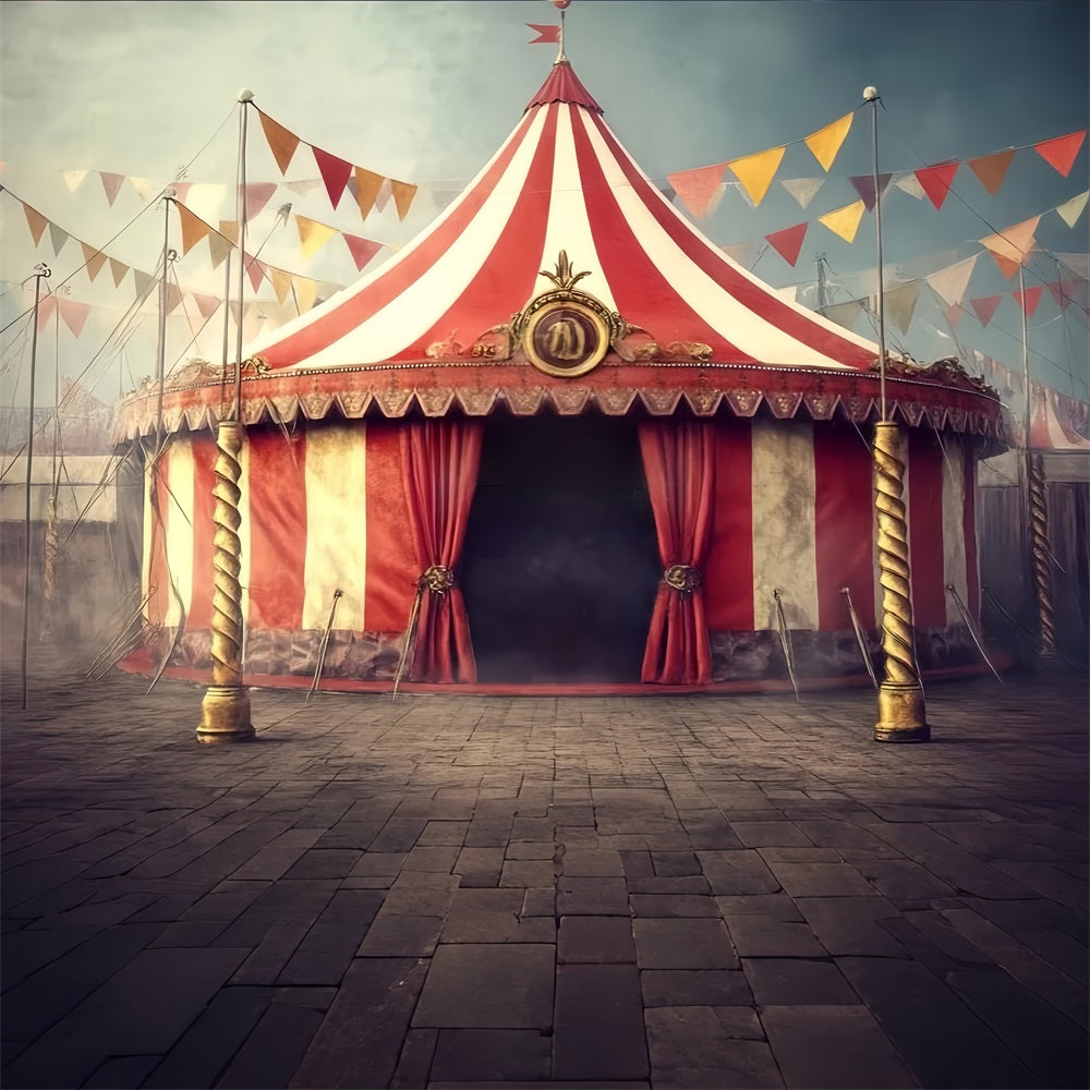 Karnevalszelt-Fotohintergrund Vintage gestreiftes Zelt Zirkus Karnevals-Fotohintergrund TWW59-2