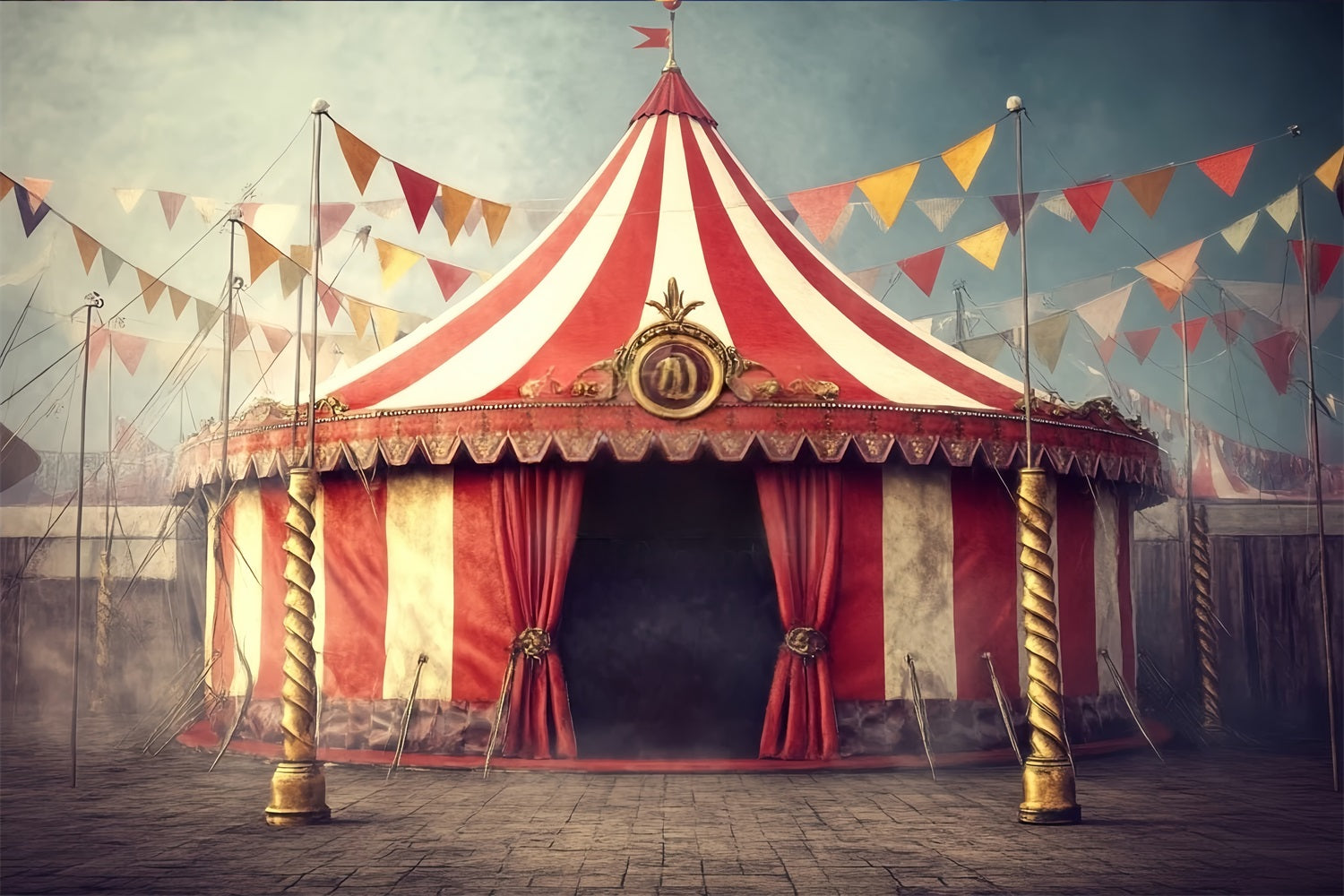 Karnevalszelt-Fotohintergrund Vintage gestreiftes Zelt Zirkus Karnevals-Fotohintergrund TWW59-2