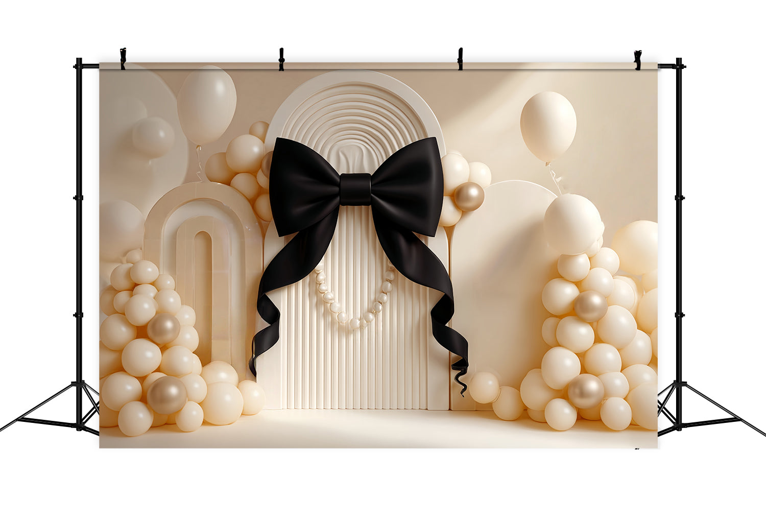 Cake Smash Fotohintergrund Elegante schwarze Schleife Perle Geburtstag Fotohintergrund TWW59-219