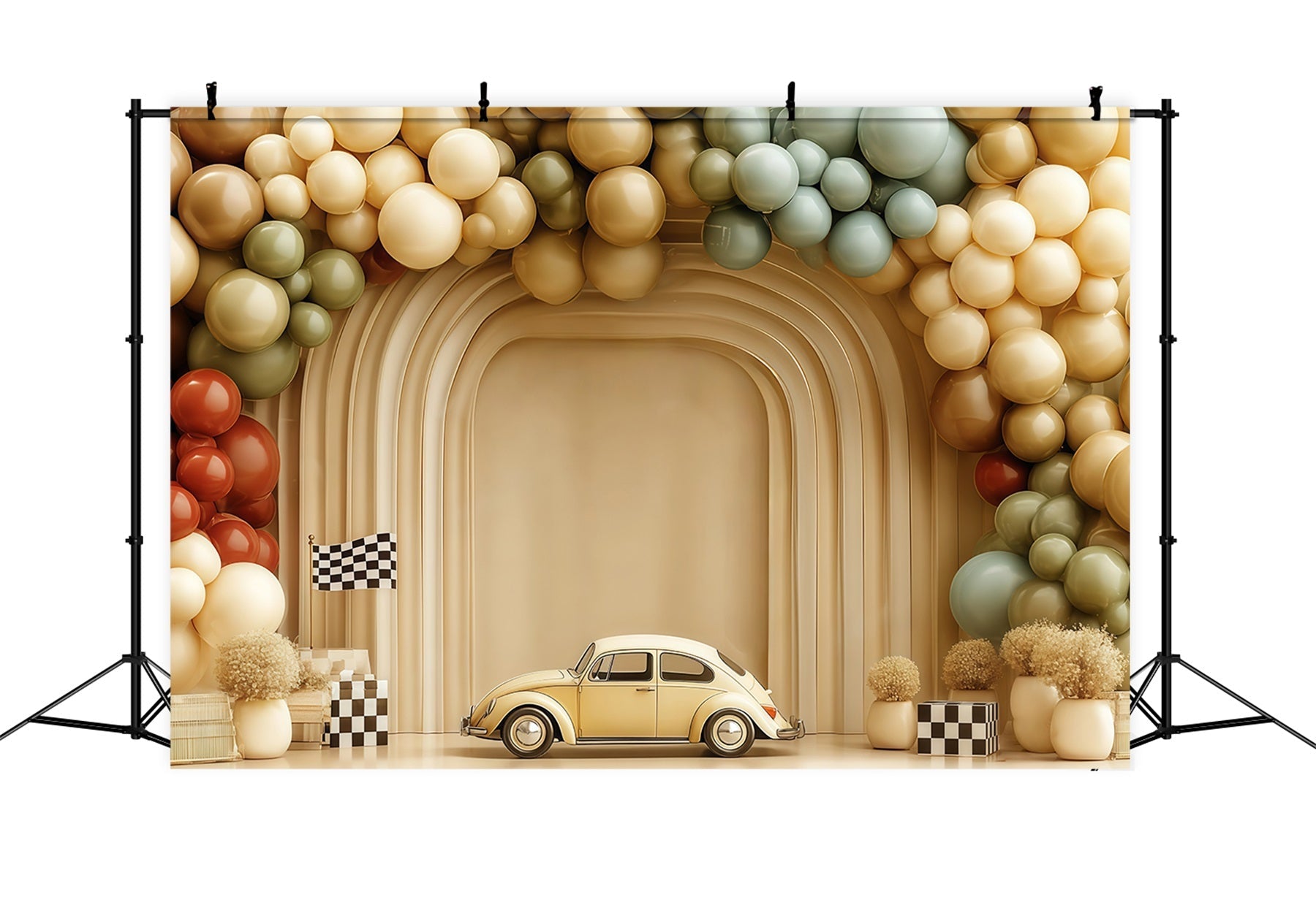 Kuchen-Smash-Fotohintergrund Oldtimer Ballonbogen Smash-Cake-Fotohintergrund TWW59-223