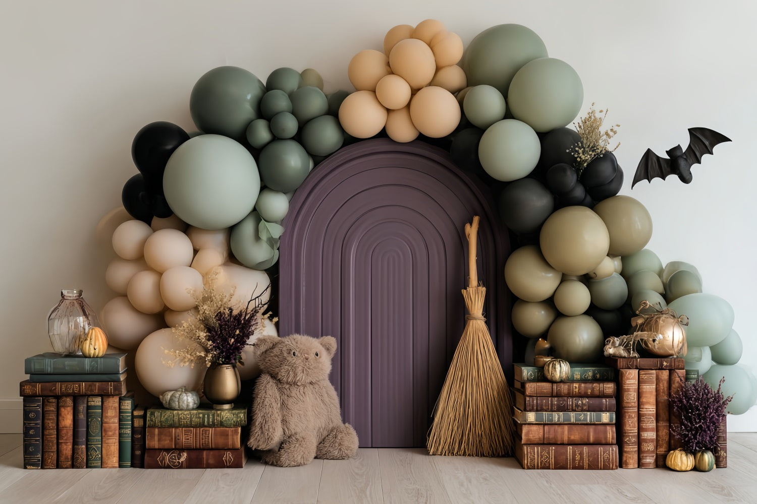 Cake Smash-Fotohintergrund Junge Hexe Teddy Ballon Bibliothek Geburtstag-Fotohintergrund TWW59-226