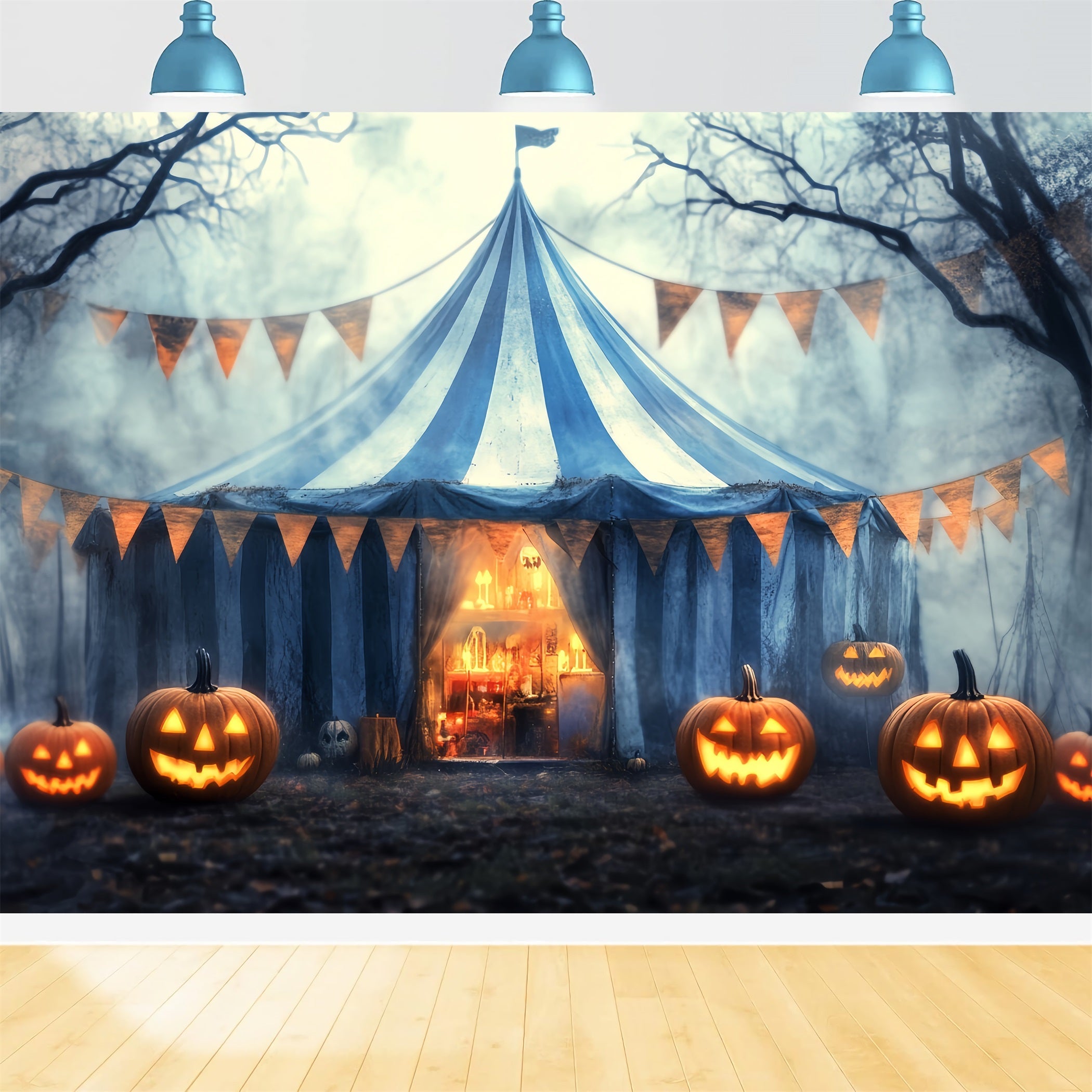 Halloween-Zirkus-Fotohintergrund Nebliger Kürbis Spukzelt Zirkus-Fotohintergrund-Ideen TWW59-24