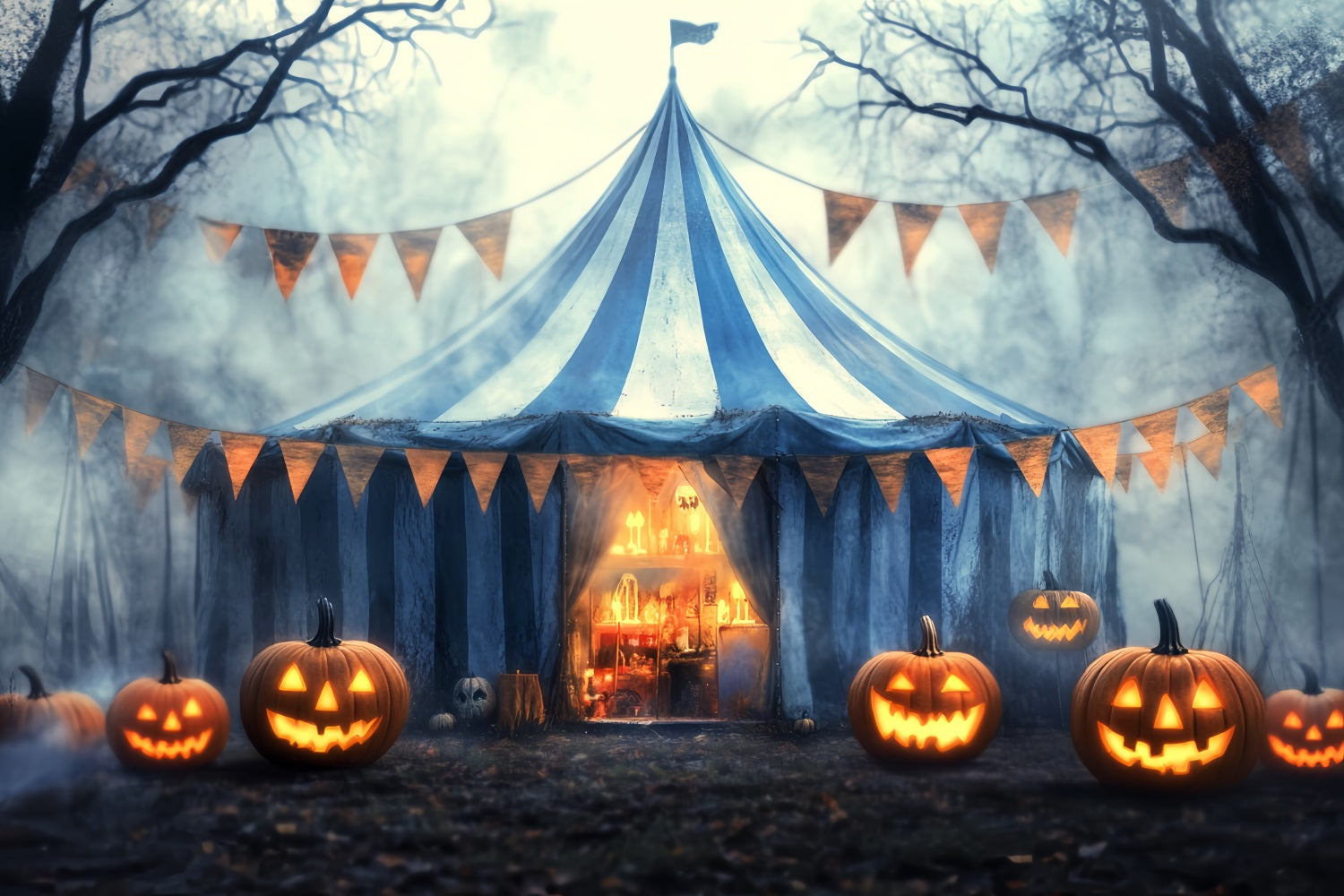 Halloween-Zirkus-Fotohintergrund Nebliger Kürbis Spukzelt Zirkus-Fotohintergrund-Ideen TWW59-24