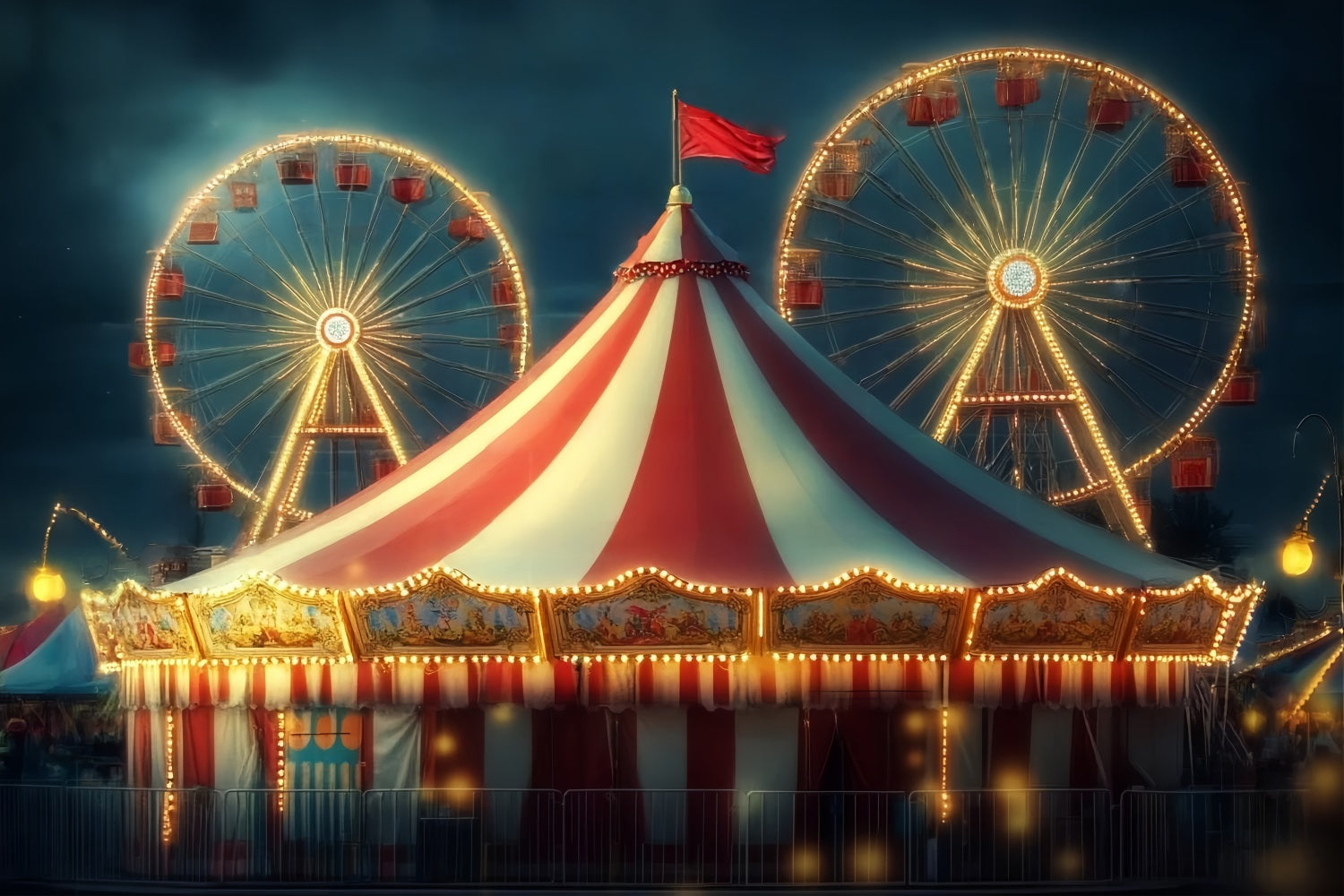Karnevalszelt-Fotohintergrund Riesenrad Leuchtendes Zelt Zirkus Karneval-Fotohintergrund TWW59-26