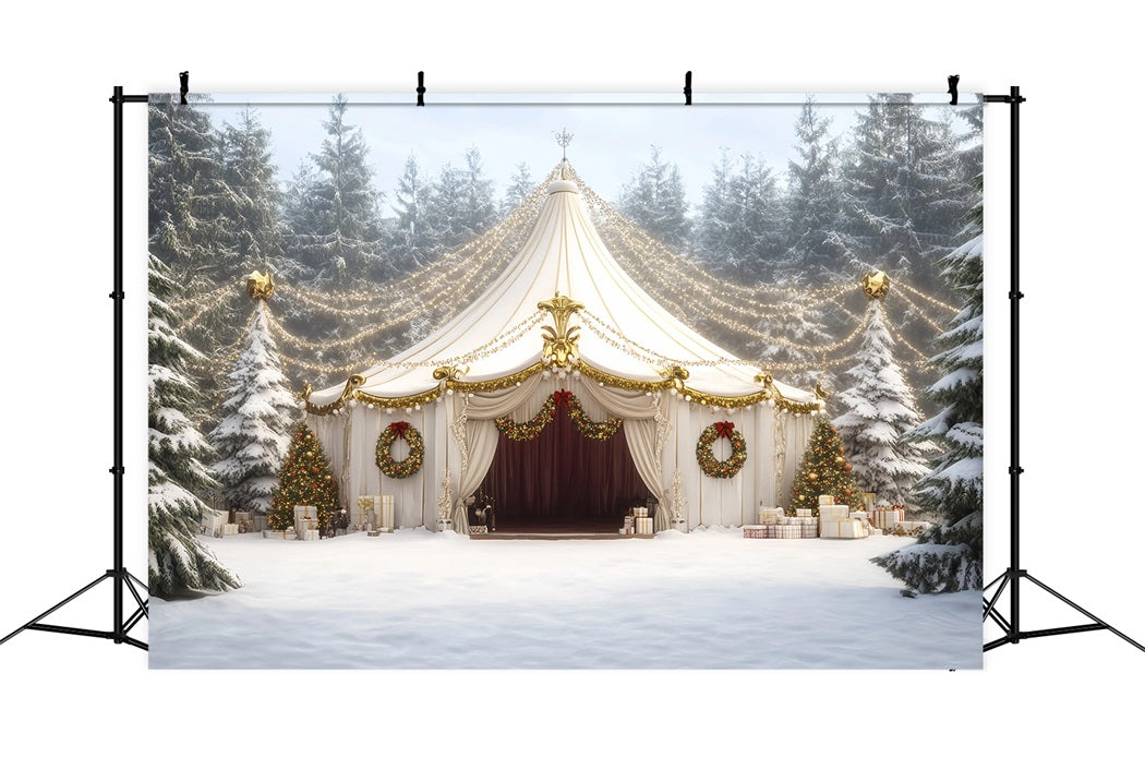Weihnachtszirkus-Fotohintergrund Weiße Weihnachtsgirlande Zirkuszelt-Fotohintergrundideen TWW59-31