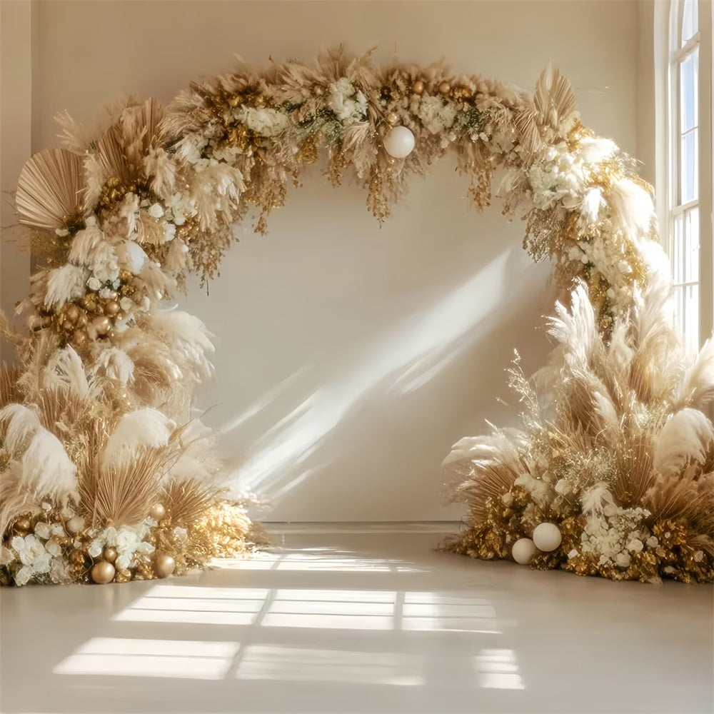 Hochzeits-Weihnachtskulisse Goldener Pampas-Rundbogen Boho-Hochzeitskulisse TWW59-48