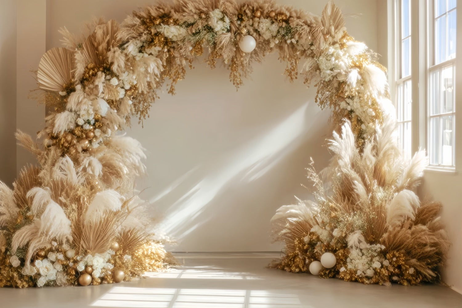 Hochzeits-Weihnachtskulisse Goldener Pampas-Rundbogen Boho-Hochzeitskulisse TWW59-48