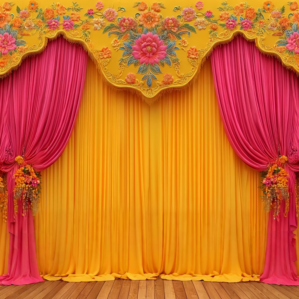 Hochzeits-Indischer Fotohintergrund Lebendige Blumenvorhänge Hochzeitshintergründe TWW59-53