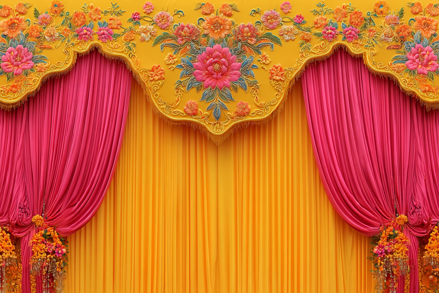 Hochzeits-Indischer Fotohintergrund Lebendige Blumenvorhänge Hochzeitshintergründe TWW59-53