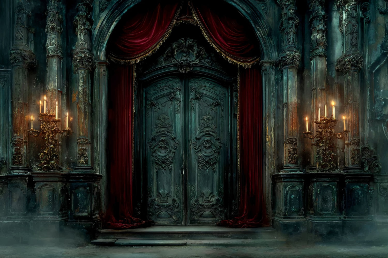 Hochzeit Gothique-Fotohintergrund Gotische Kerzenlicht-Burgtür Vintage-Hochzeitshintergrund TWW59-54