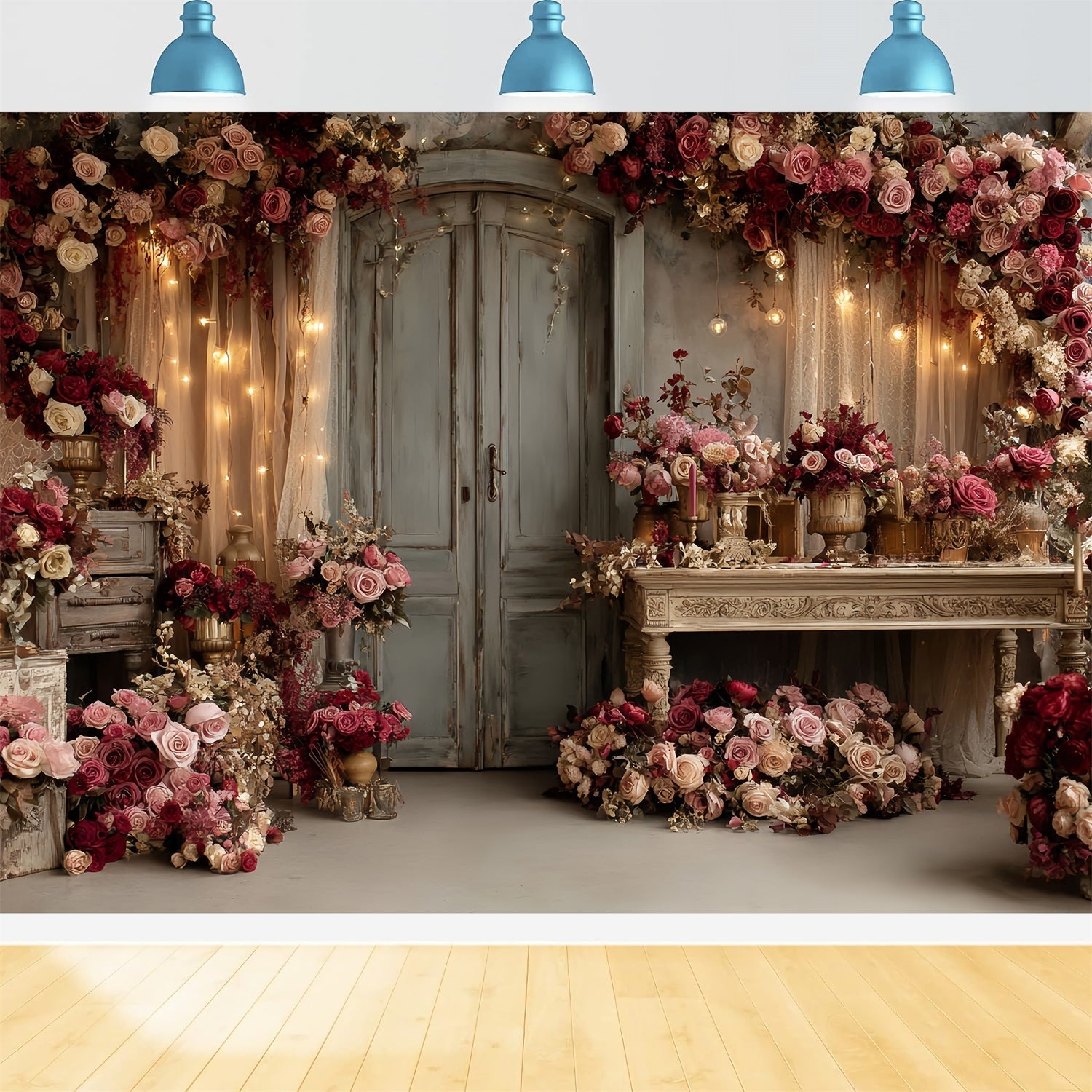 Hochzeit Vintage-Fotohintergrund Vintage-Rosen Rustikaler Türrahmen Hochzeit Fotohintergrunddesign TWW59-57