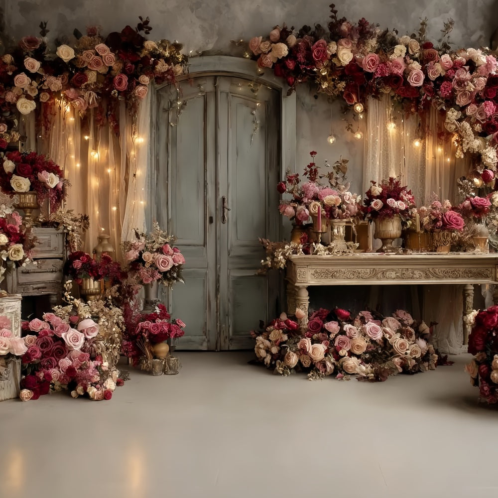 Hochzeit Vintage-Fotohintergrund Vintage-Rosen Rustikaler Türrahmen Hochzeit Fotohintergrunddesign TWW59-57