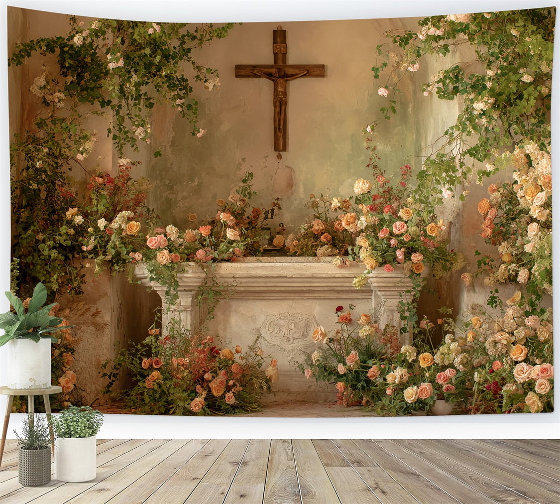 Hochzeit Fotohintergrund Romantische Blumen Kapelle Altar Hochzeit Fotohintergrund Ideen TWW59-58