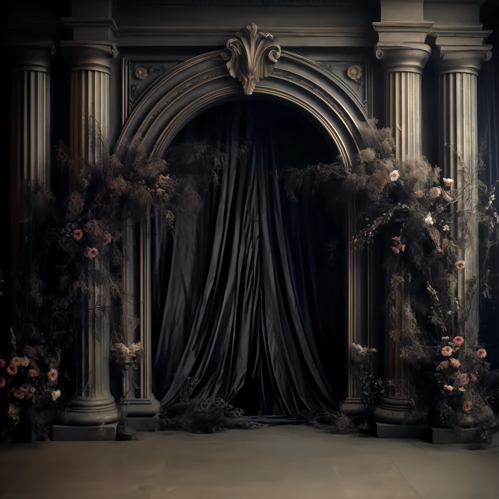 Hochzeit Gothique-Fotohintergrund Gotische Säulen Dunkle Blumen Hochzeit Hintergründe TWW59-59