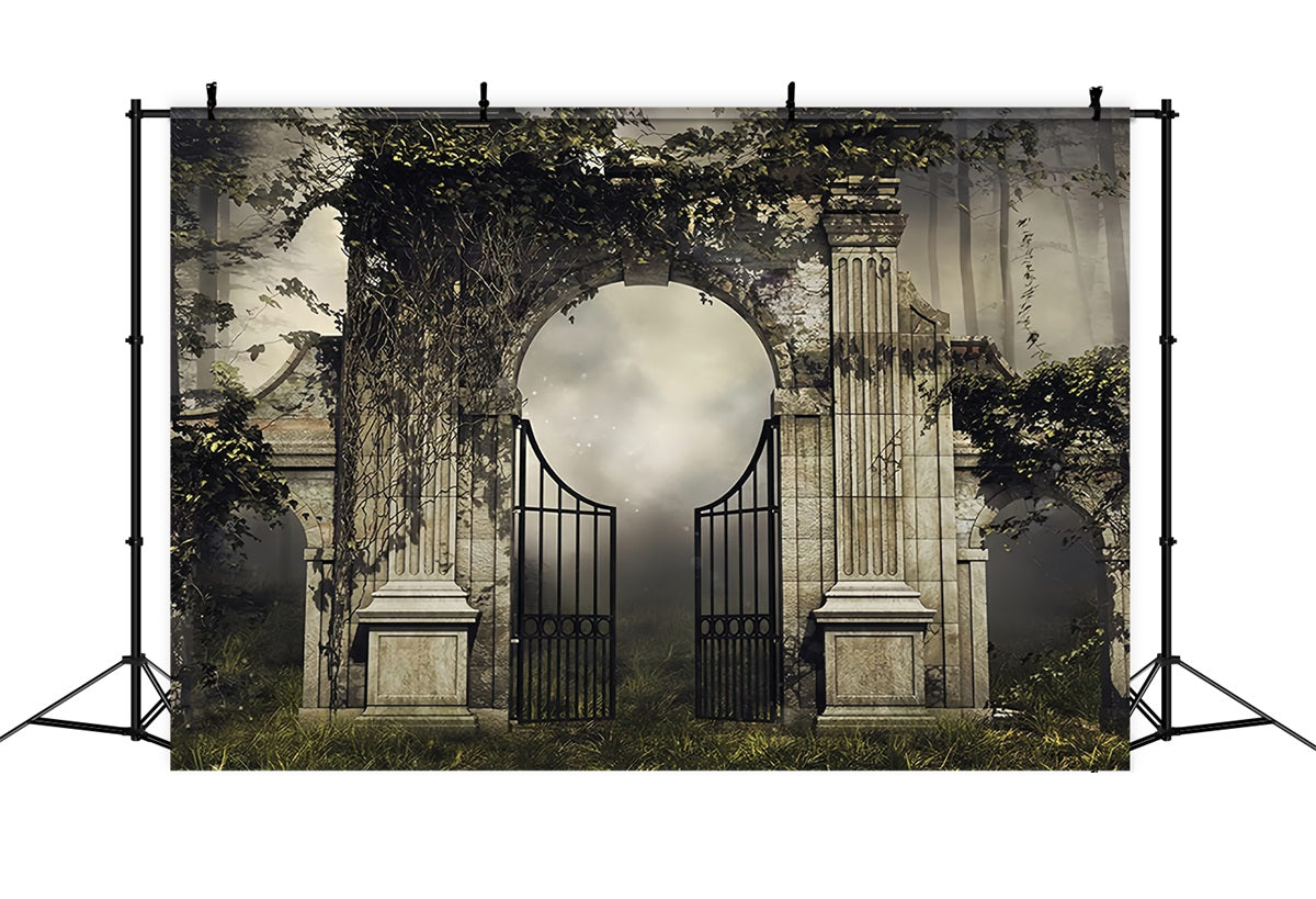 Hochzeit Gothique-Fotohintergrund Nebeliger Garten Eisentor Gothic Hochzeit Fotohintergrund TWW59-60