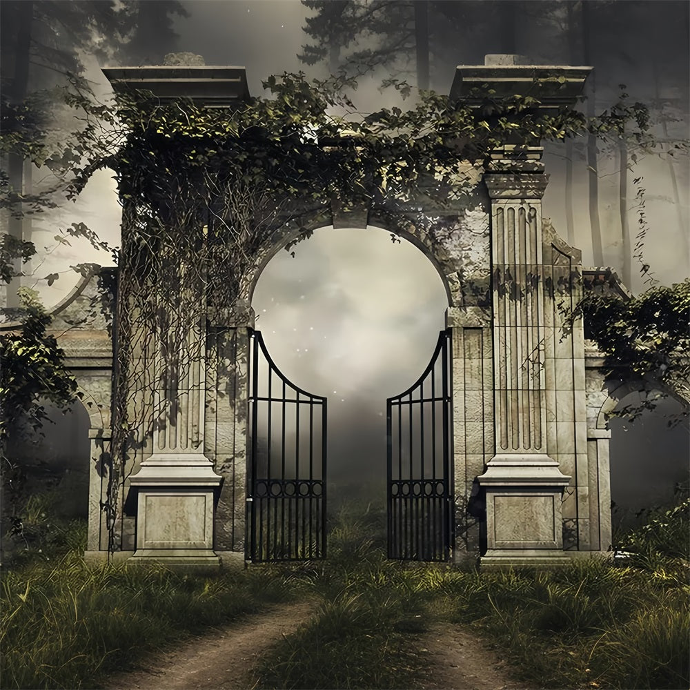 Hochzeit Gothique-Fotohintergrund Nebeliger Garten Eisentor Gothic Hochzeit Fotohintergrund TWW59-60