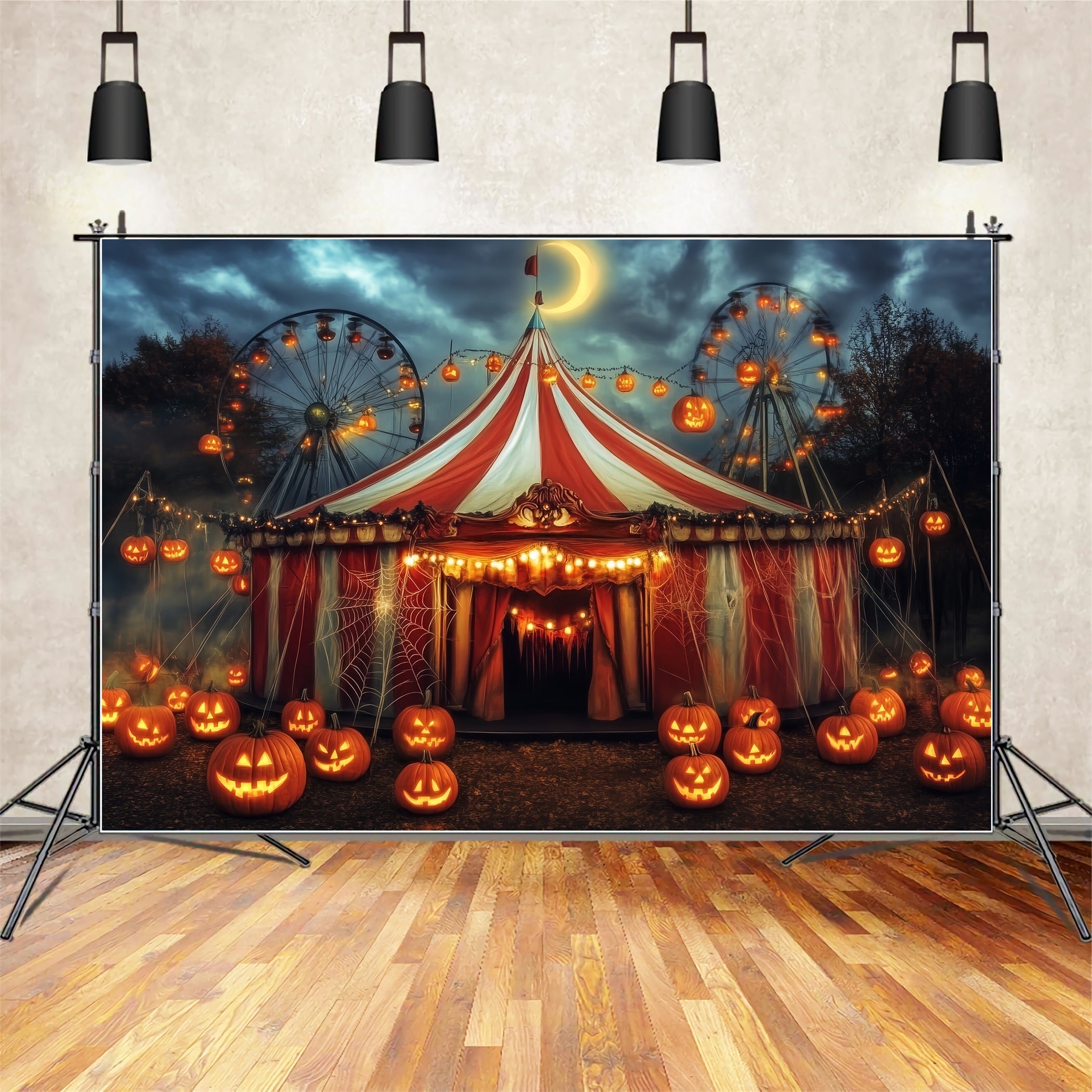Halloween-Zirkus-Fotohintergrund Kürbislaterne Spukzelt Zirkus-Fotohintergrund TWW59-7