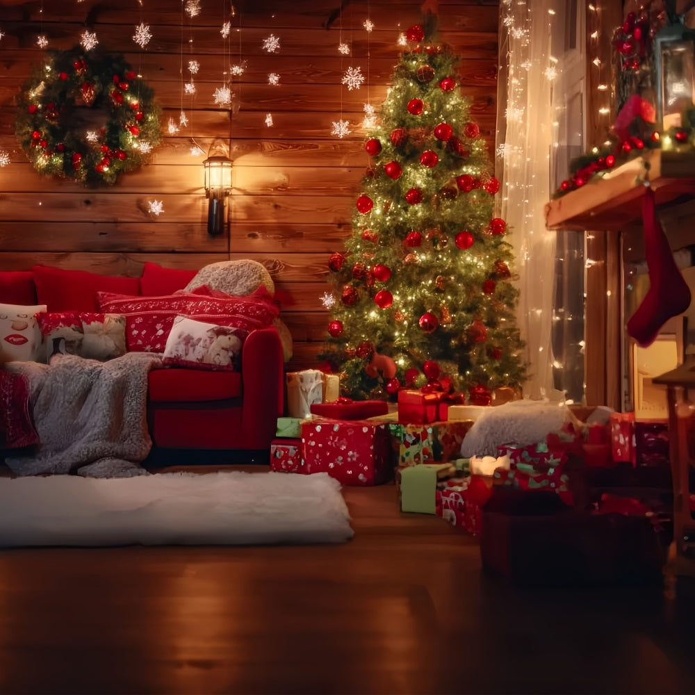 Weihnachtsmann-Werkstatt Fotohintergrund Rustikale Hütte Wohnzimmer Weihnachtsfoto Fotohintergrund TWW59-87