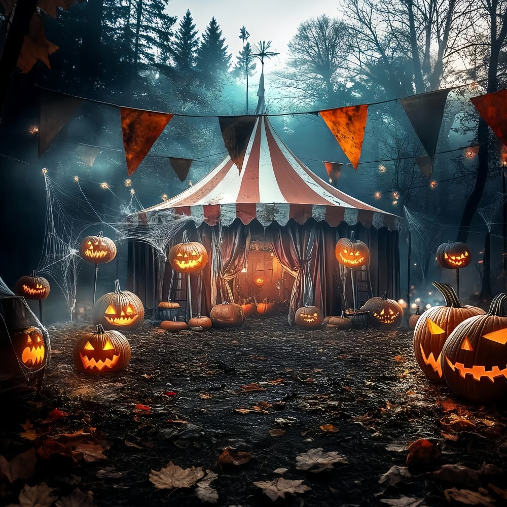 Halloween-Zirkus-Fotohintergrund Kürbislaterne Gruseliges Zelt Zirkus-Fotohintergrund TWW59-9