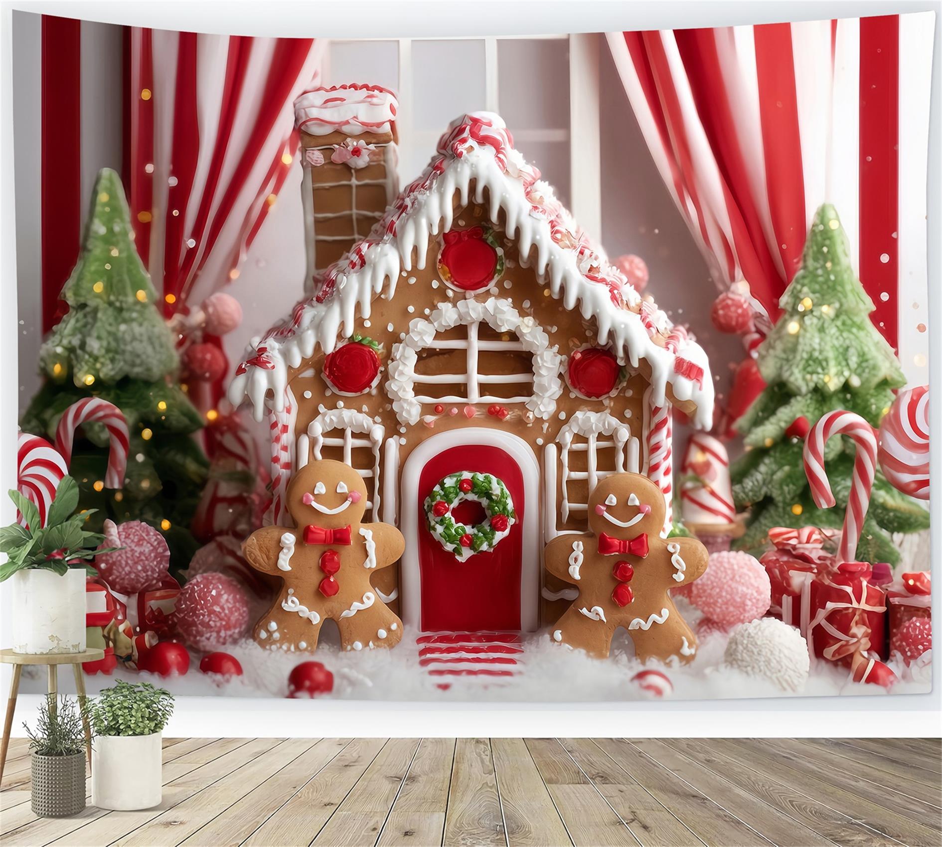 Lebkuchenhaus Fotohintergrund Zuckerstange Lebkuchenraum Weihnachtsfoto-Hintergründe TWW59-90