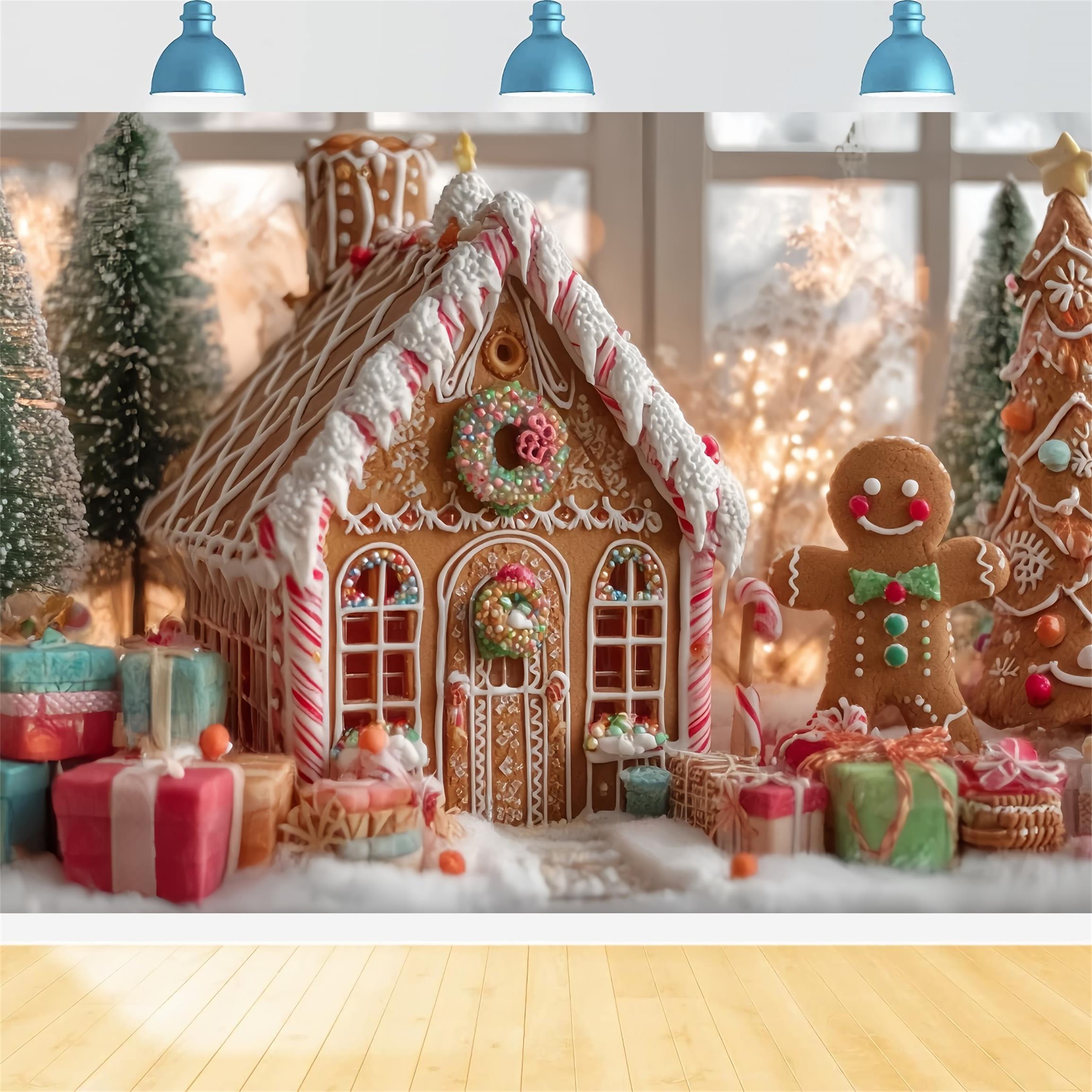 Lebkuchenhaus Fotohintergrund Weihnachtsstimmung Lebkuchenhaus Weihnachtshintergründe TWW59-92
