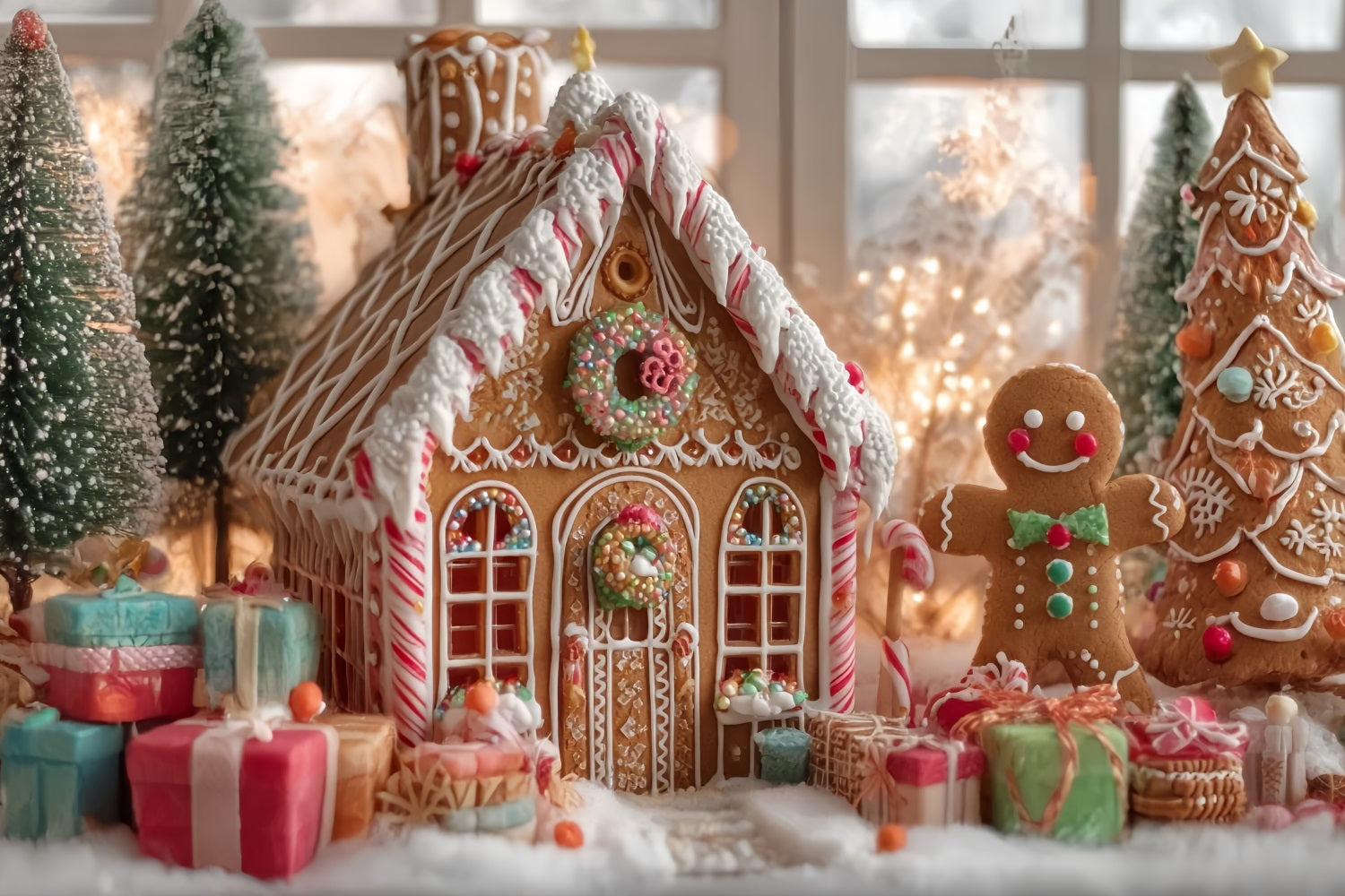 Lebkuchenhaus Fotohintergrund Weihnachtsstimmung Lebkuchenhaus Weihnachtshintergründe TWW59-92