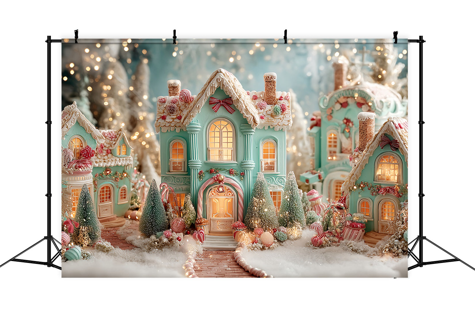 Lebkuchenhaus Fotohintergrund Süßigkeiten-Dorf Lebkuchenhäuser WeihnachtsFotohintergrund-Ideen TWW59-94