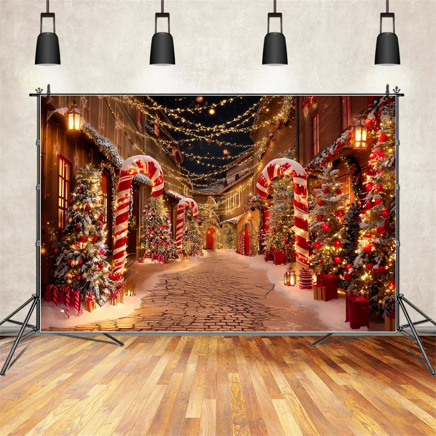 Weihnachtsdorf Fotohintergrund Zuckerstangenstraße Weihnachtsfotografie-Hintergründe TWW59-95