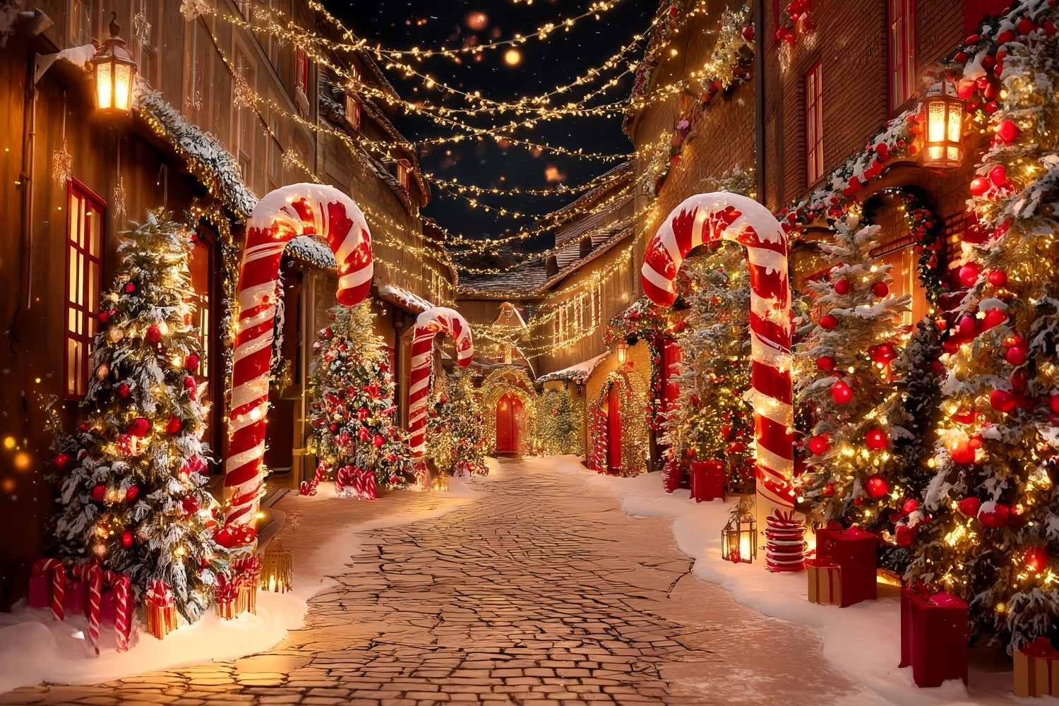 Weihnachtsdorf Fotohintergrund Zuckerstangenstraße Weihnachtsfotografie-Hintergründe TWW59-95