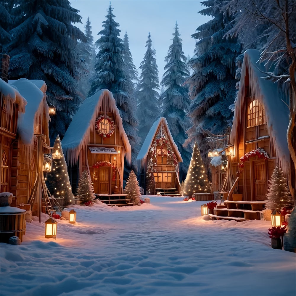 Weihnachts-Land Fotohintergrund Verschneite Hütte Winterdorf Weihnachtshintergründe TWW59-98