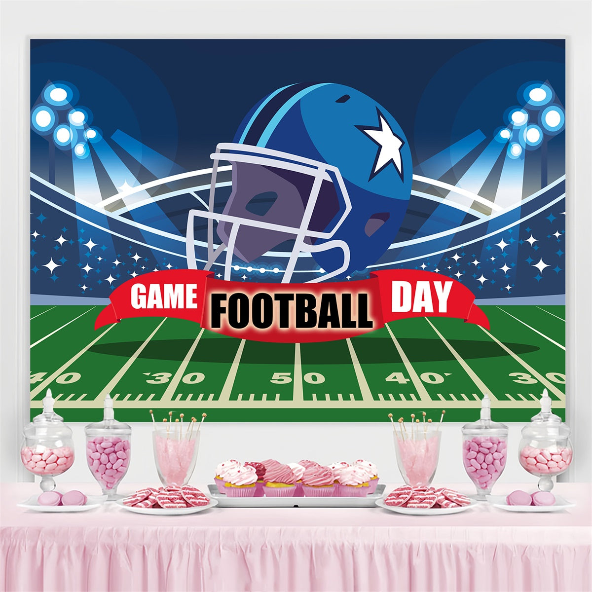 Fußballfeld Backdrop Blau Helm Lichter Sport Event Backdrops TWW6-18