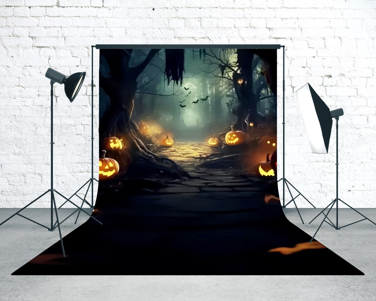 Halloween Fotohintergrund Mitternachtskürbis Pfad Sweep Backdrop TWW6-74