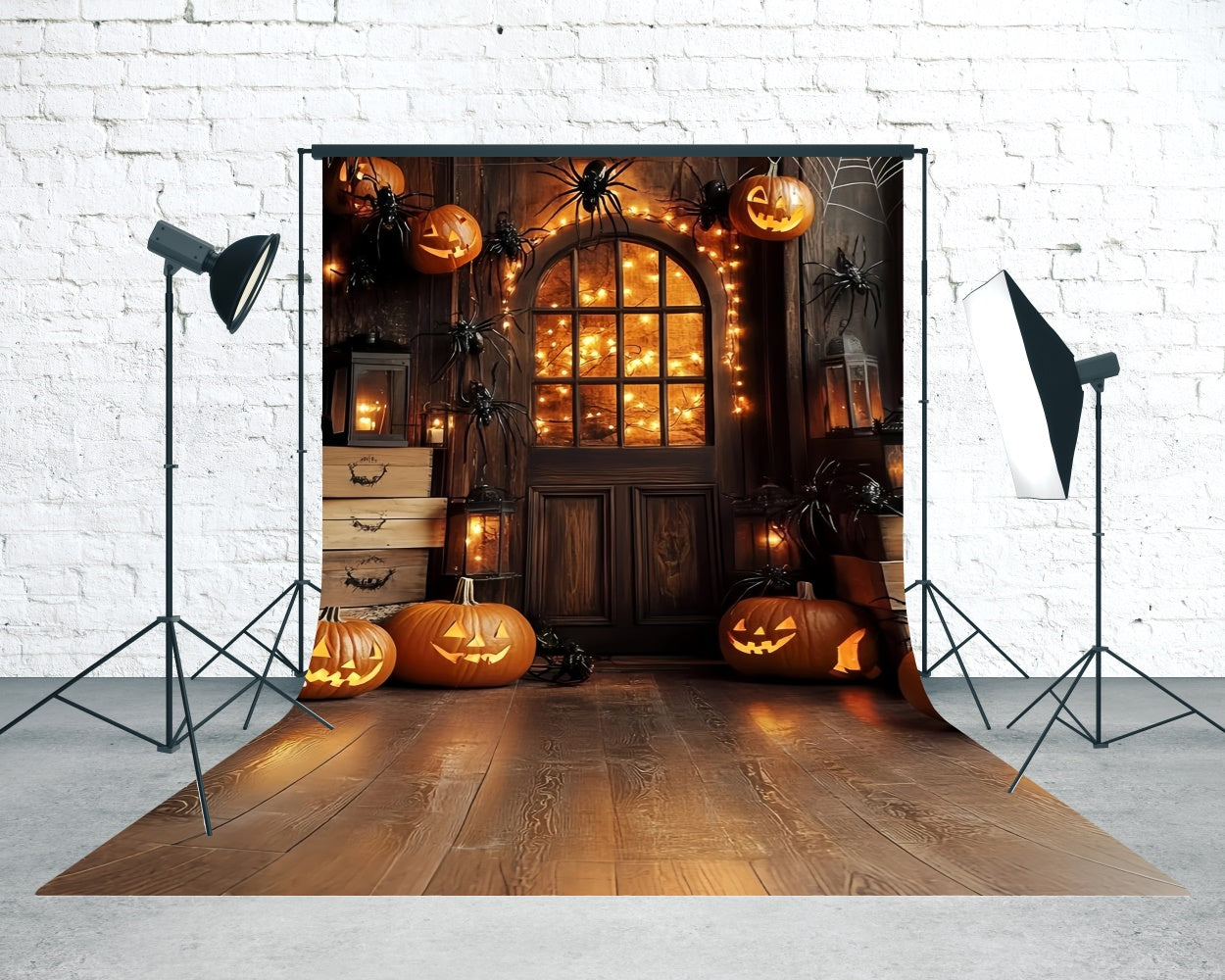 Halloween Fotohintergrund Kürbis Spinne Veranda Sweep Backdrop TWW6-76