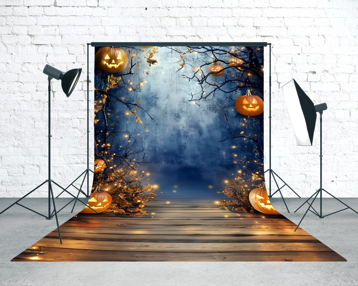 Halloween Fotokulisse Kürbis Glühender Weg Sweep Backdrop TWW6-77