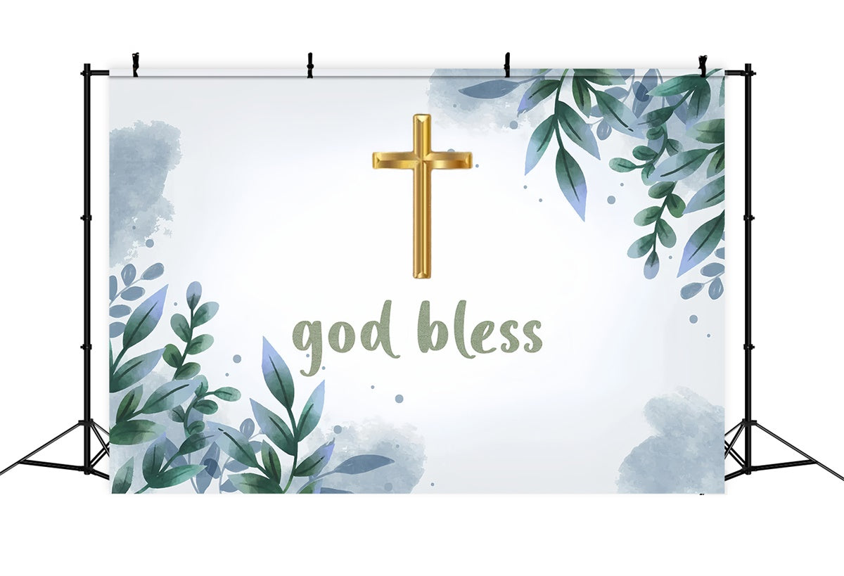 Taufe Backdrop Aquarell Greenery Gold Cross Backdrop XY2-113