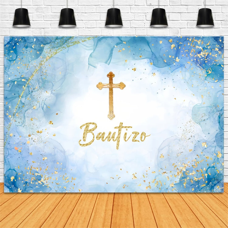 Taufe Fotohintergrund Königsblau Gold Kreuz Hintergrund XY2-115