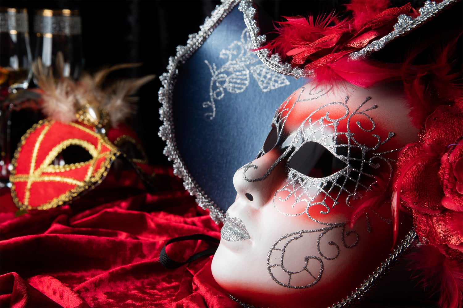Maskerade Fotohintergrund Luxuriöse Maske mit Federn Partyhintergrund XY2-138