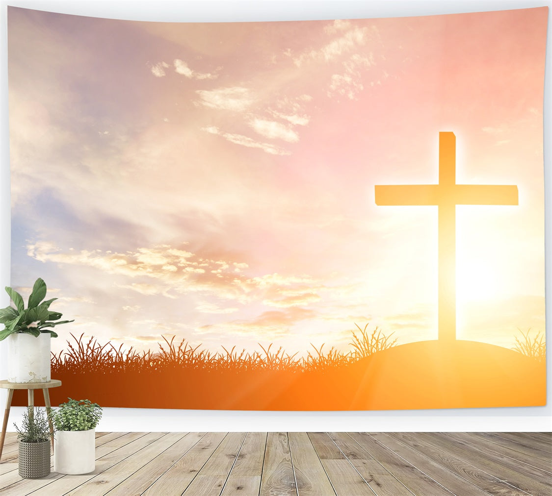 Gedenkkulisse Sonnenaufgang Kreuz Hoffnungsvoll Glow Kulisse XY2-143