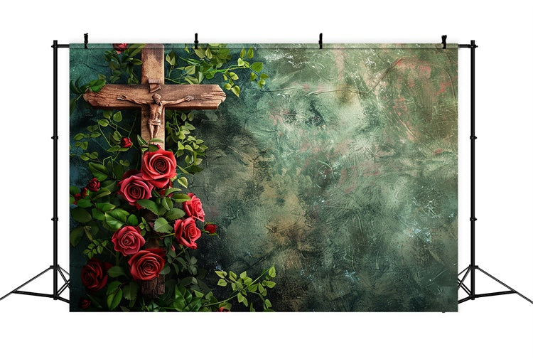 Memorial Backdrop Ideen Vintage Kreuz Rote Rosen Backdrop XY2-146