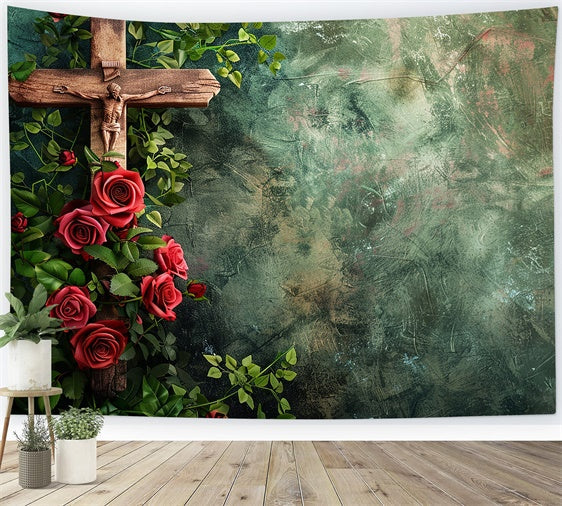 Memorial Backdrop Ideen Vintage Kreuz Rote Rosen Backdrop XY2-146