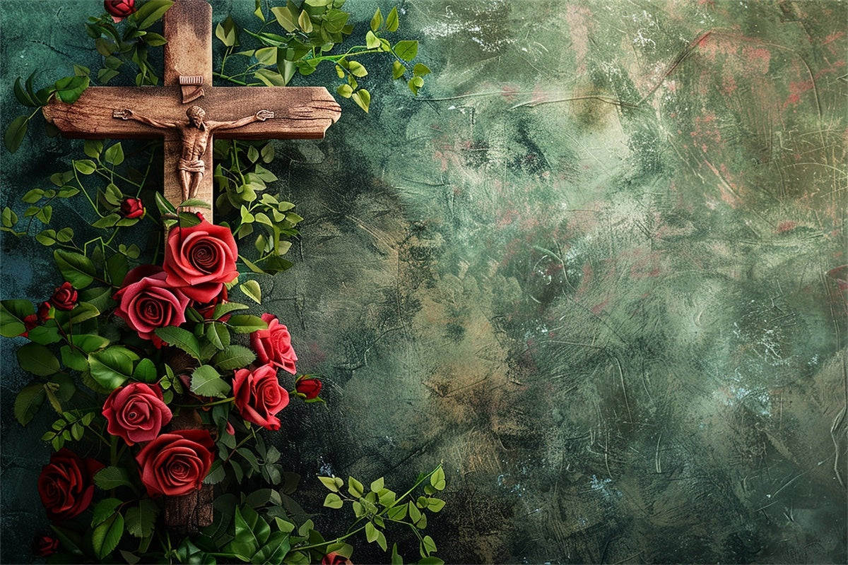 Memorial Backdrop Ideen Vintage Kreuz Rote Rosen Backdrop XY2-146