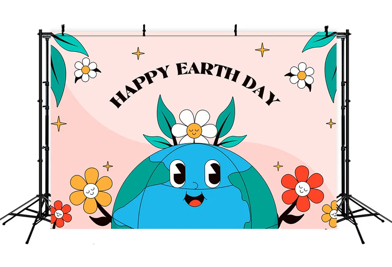Happy Earth Day Backdrop Adorable Erde mit Blumen Backdrop XY2-19