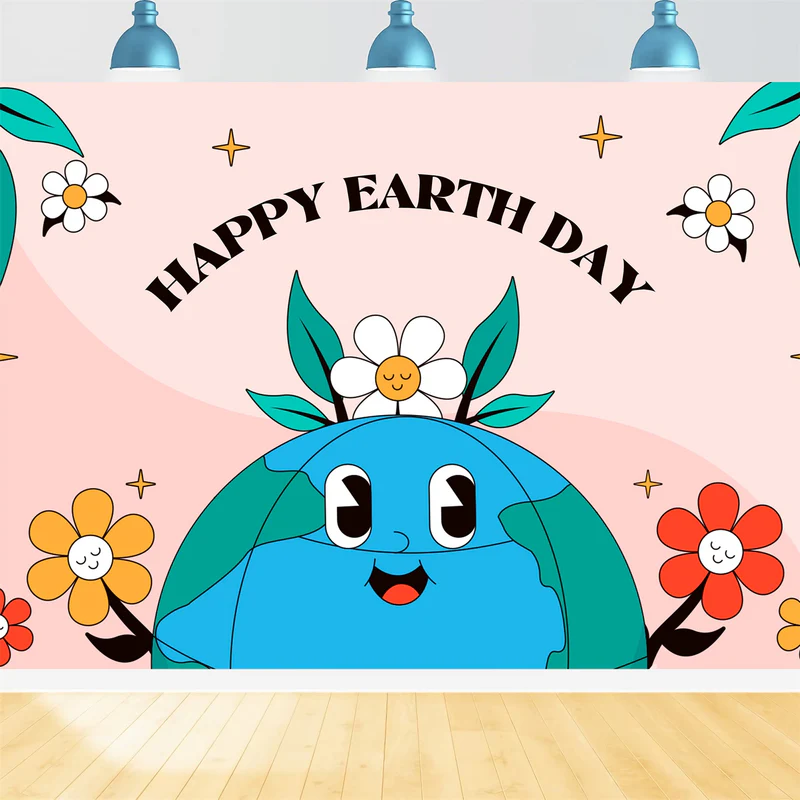 Happy Earth Day Backdrop Adorable Erde mit Blumen Backdrop XY2-19