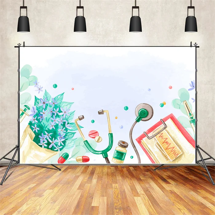 Nationaler Tag der Krankenschwestern Backdrop Medizinisches Zubehör Blumen Backdrop XY2-43