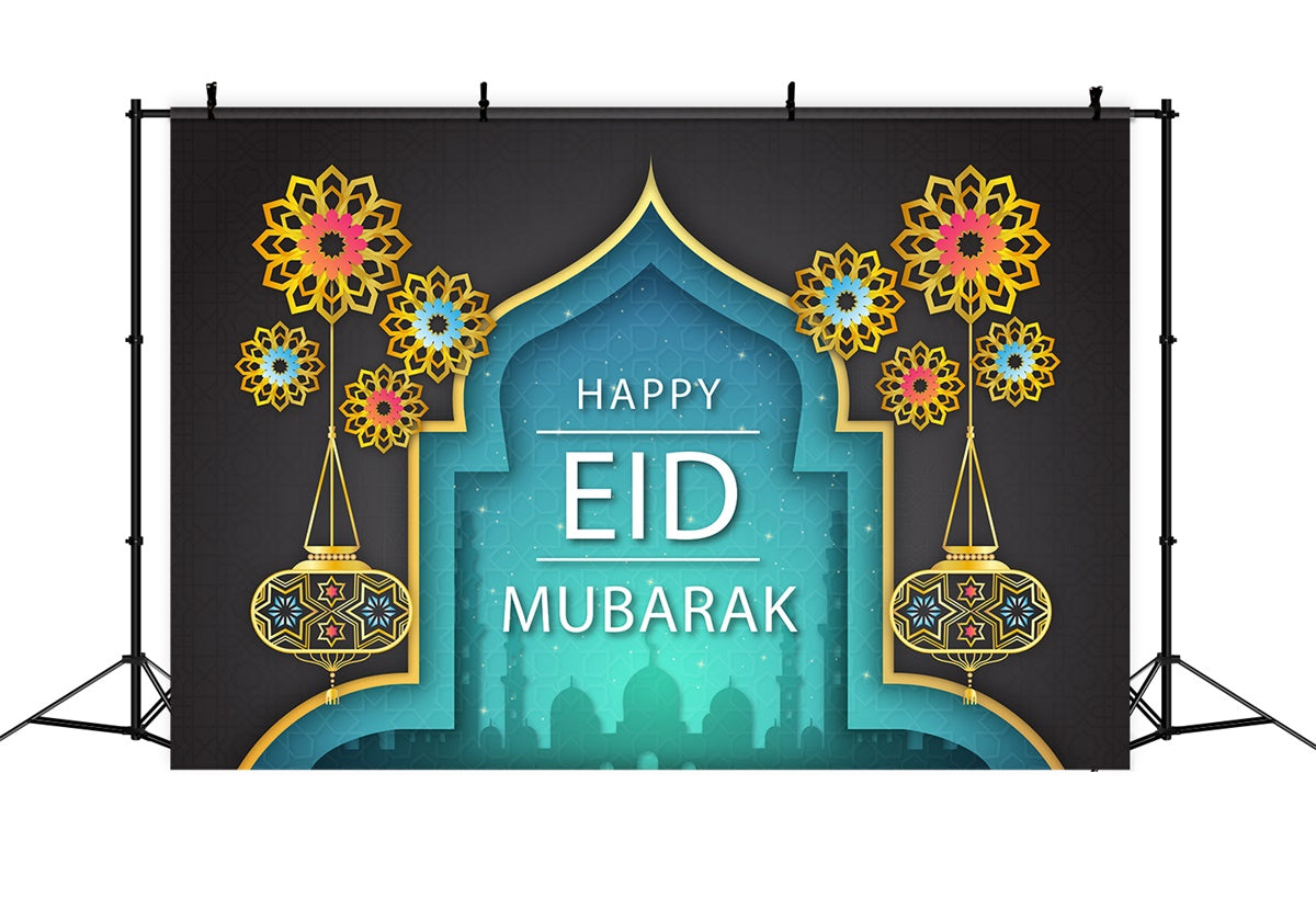 Eid Mubarak Backdrop Heiliger Torbogen Goldene Laterne Backdrop XY2-77